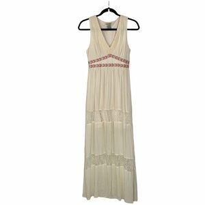Flying Tomato Cream Empire Waist Maxi Dress W/Lace Boho, Beachy, Vacation